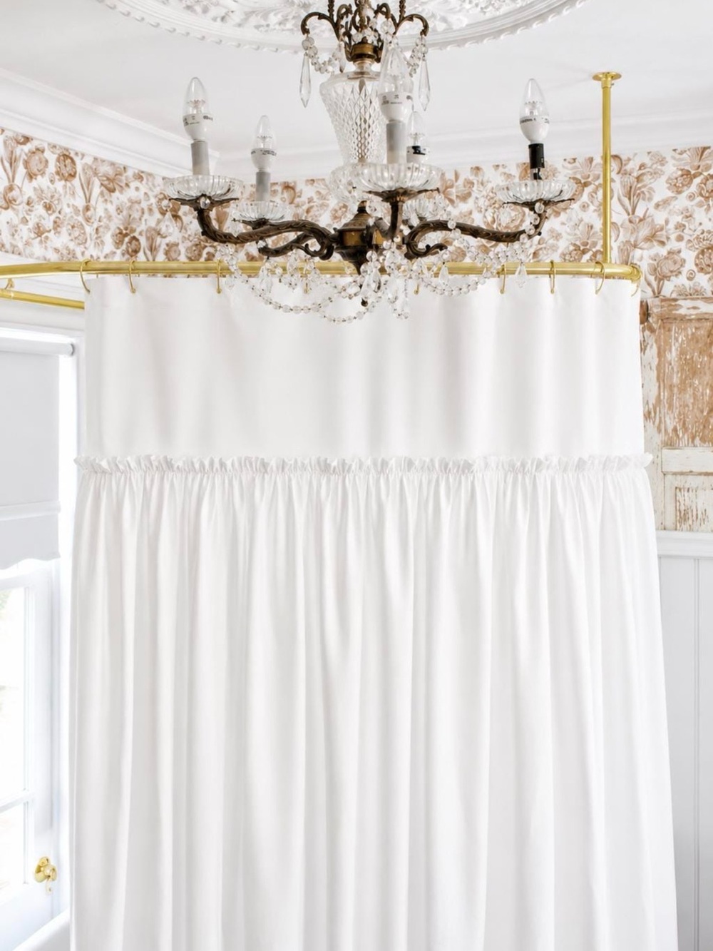 Handmade Extra Long Ruffled Shower Curtain - Shabby Chic Farmhouse Style